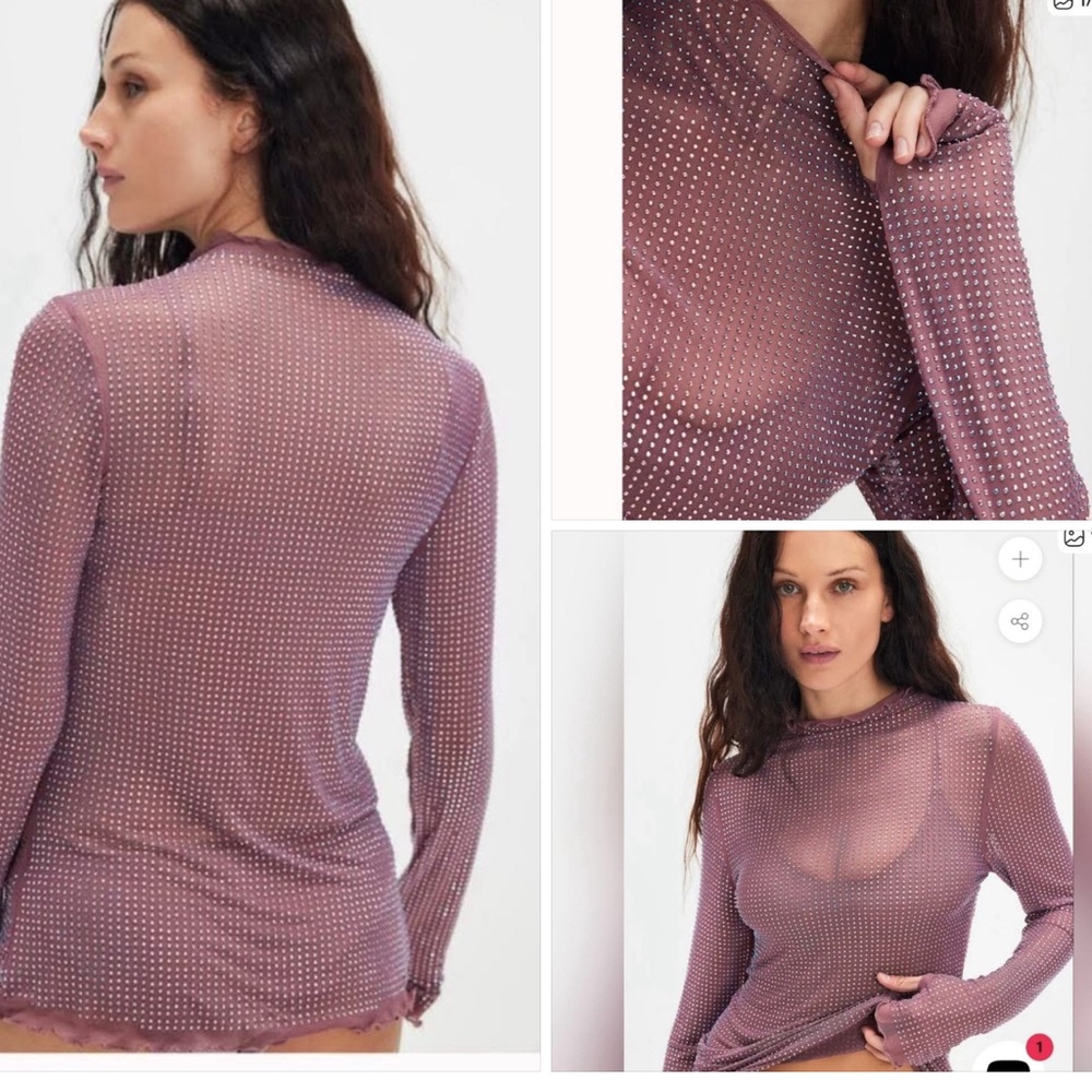 NWT Free People Dance All Night Crystal Embellished Mesh Long Sleeve Top M